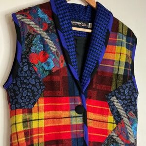 Women’s vintage Canvasback wool satin lined multi color vest size xs